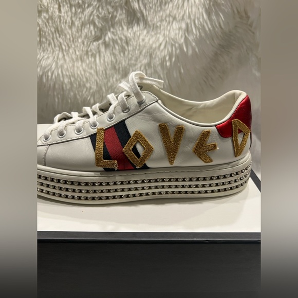Gucci Women’s Ace “LOVED” Rhinestone Platform Sneakers Size 41EU/11US - Picture 7 of 11